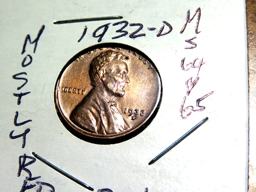 Lustrous Cartwheel Gem+ 70% RED Brilliant Uncirculated 1932-D Lincoln Penny L1