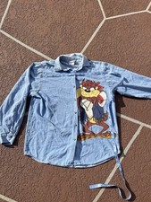 Jerry Leigh Taz Looney Tunes Vintage Denim Button-Up Shirt Blue M