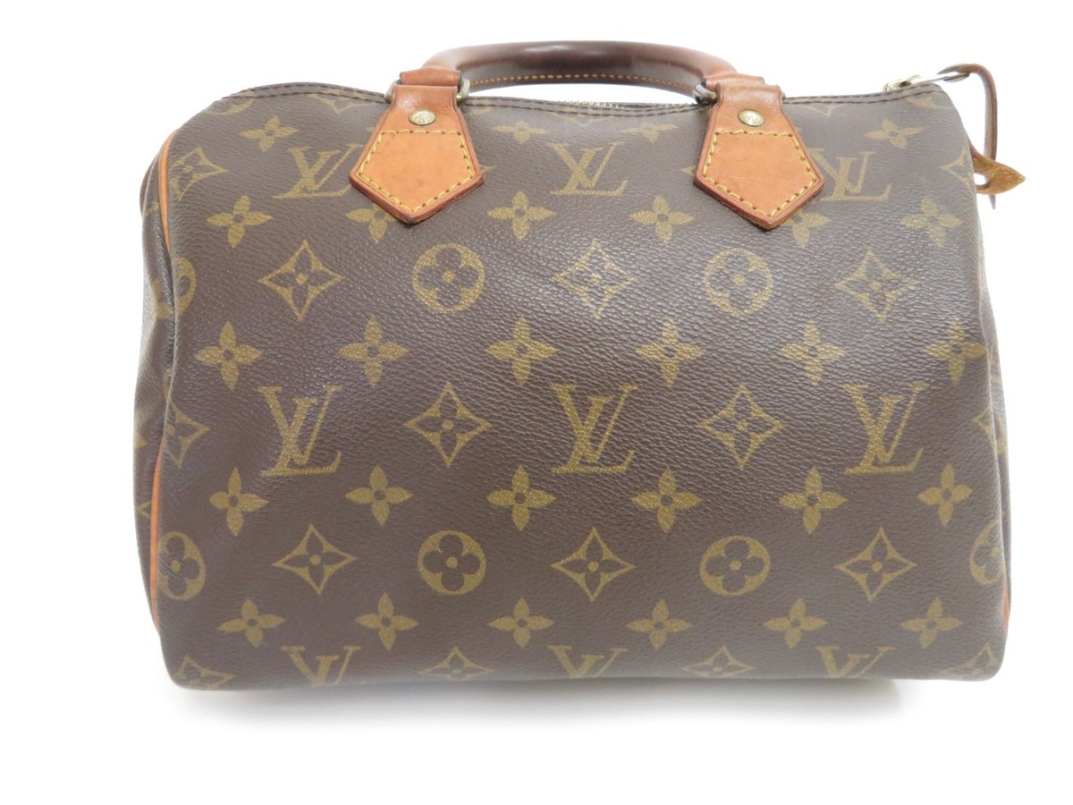 Authentic Louis Vuitton Speedy 25 Handbag Monogram Brown F#46312