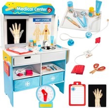Get Well Doctor Wooden Activity Center Kids Pretend Play Medical Playset w