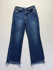 Vervet by Flying Monkey Crop Flared Jeans Womens 28 Blue Denim Cotton Frayed Hem