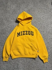 Vintage Mizzou Russell Athletic Yellow Spellout Hoodie Missouri Tigers Small