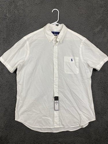 Neu mit Etikett Polo Ralph Lauren Seersucker Hemd Herren XL weiß kurzarm geknöpft