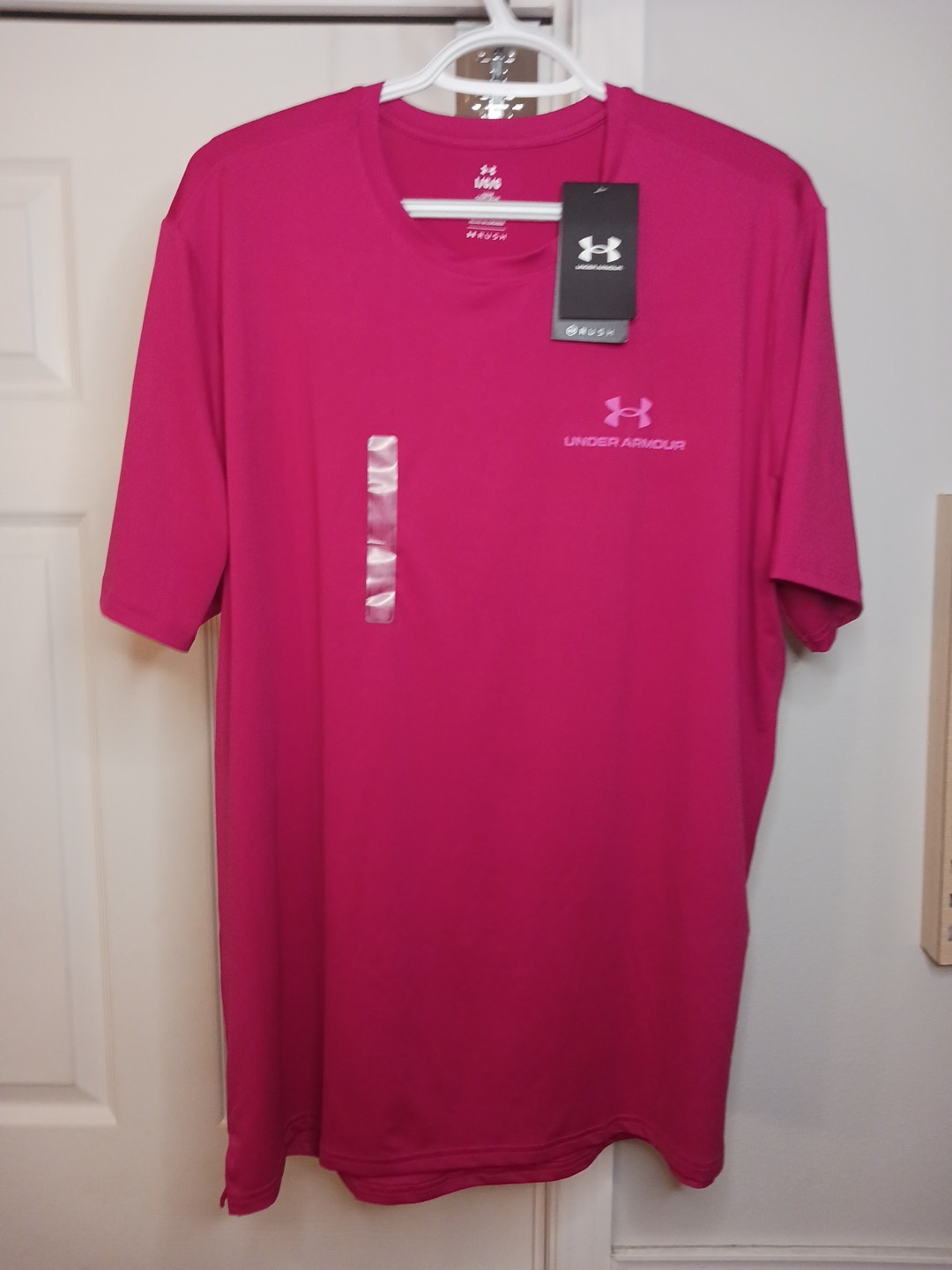 Under Armour RUSH Vanish Energy Shirt Men's L Hot Pink Short Sleeve Training Tee