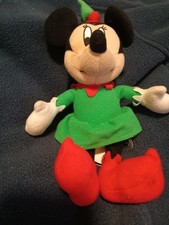 DISNEY MINNIE MOUSE CHRISTMAS ELF THEMED RED GREEN PLUSH 8 INCHES TALL 2013