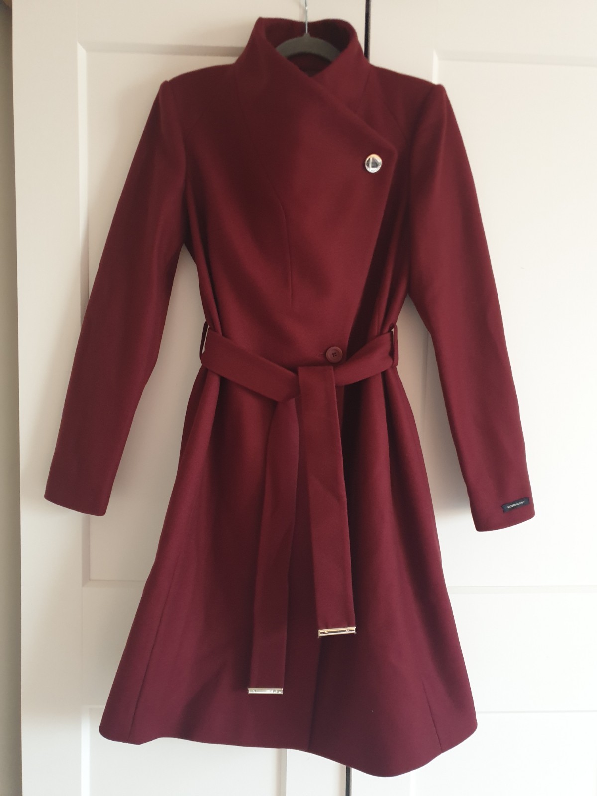 BNWT Ted Baker Rose Maroon Wool & Cashmere Midi Belted Wrap Coat UK 6 TB 0 £349