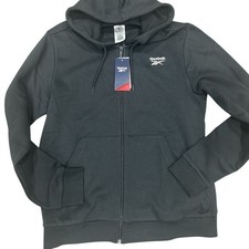 Reebok Men's Full Zip Hoodie Black Classic Logo Athleisure Activewear Size L