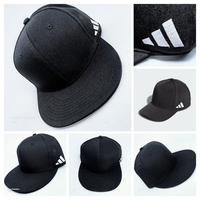Adidas Snapback Hat Men's Black/White Logo Flat Brim 6 Panel Adjustable Cap NWT