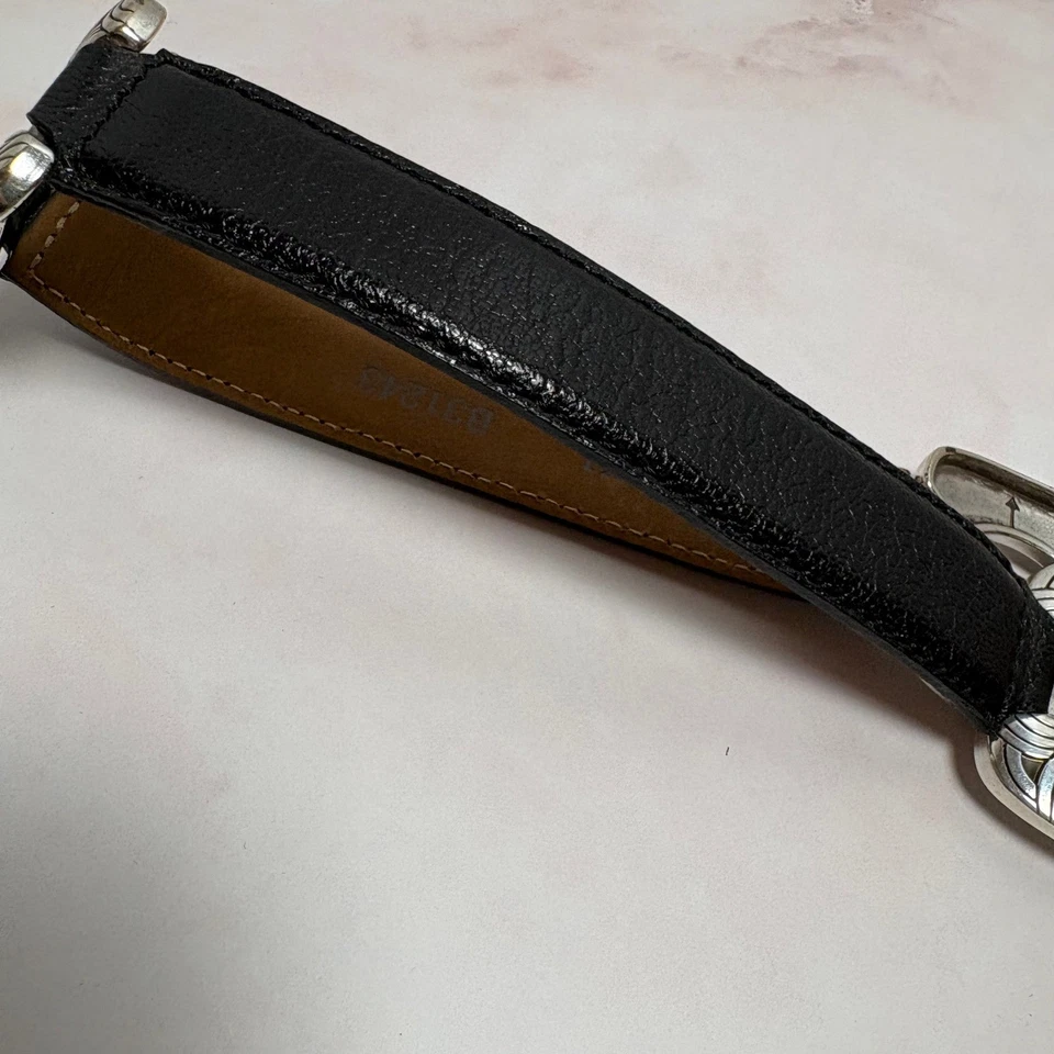 Брайтон женщин XL черный кожаный ремень серебро акцент цепочка детали моды - Изображение 3 из 4