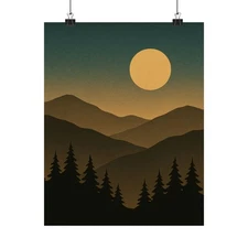 Moonlit Mountain Landscape Poster | Matte Vertical Wall Art