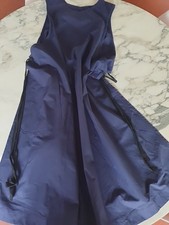 Casey-Casey Navy  Poplin V-neckline Apron Style Tie Waist Dress  Size S