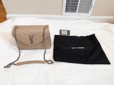 Saint Laurent Loulou Shoulder Bag Small Dark Beige Silver Hardware RARE