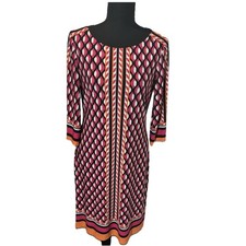 Calvin Klein Geometric 3/4 Sleeve Pink/Orange Multi Sheath Dress Size 10