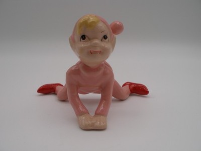 Vtg 1950 s CERAMIC Christmas PIXIE ELF figure SANTA HELPER pink FIGURE, L14