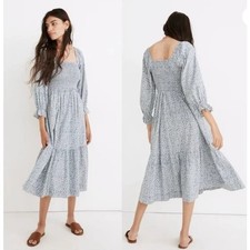 NEW! Madewell Lucie Elbow-Sleeve Smocked Midi Dress in SUNFLOWER FIELD (XL)