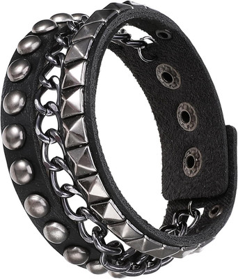 Leder Nieten Armband - Gothic Schwarz Verstellbarer Armreif Für Herren Und Fraue