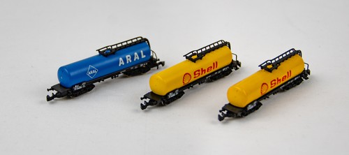 Marklin Mini-Club Long Aral & Shell Tank 1:220 Z Scale Train Freight Car 3P Lot - Picture 4 of 7
