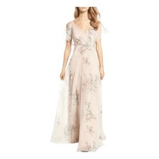 Jenny Yoo Anthropologie Cassie Flutter Sleeve Surplice Gown Maxi Dress 12