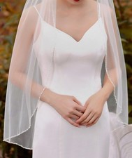 White Ivory Champagne one layer Wedding Veil beaded Bridal Veil Fingertip 090