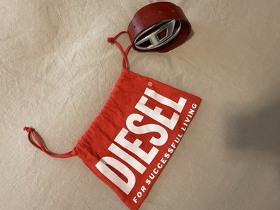 Diesel Unisex Red Leather Belt w/ Silver Statement Buckle