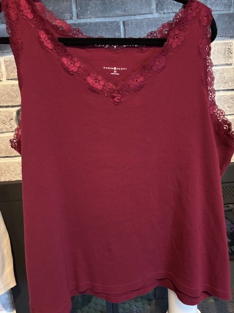 Karen Scott  100% Cotton Lace Trim Tank Tops 1 Red Wine Women  44" Bust 2X