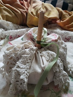 Handmade Pumpkin Made From Upcycled Linens And An Antique Wood Spool Stem, #2