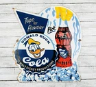VINTAGE DONALD DUCK COLA 12x11"  SODA POP DISNEY CHARACTER PORCELAIN GAS SIGN