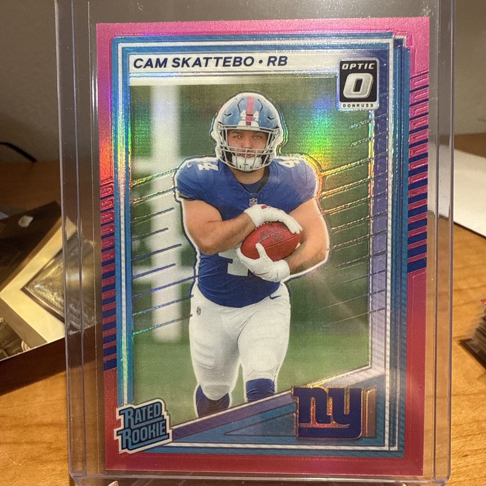 2025 Panini Donruss Rated Rookie Cam Skattebo #302 Optic Preview Pink Prizm (RC)