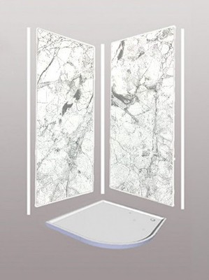Duschwandpaneele aus weißem Marmor Set 1000 mm x 2,4 m x 10 mm (3-seitige Kabine)
