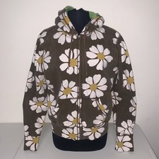 Vtg Lucky Brand Full-Zip Hoodie Women Brown White Floral Size XL Y2K Hippy Boho