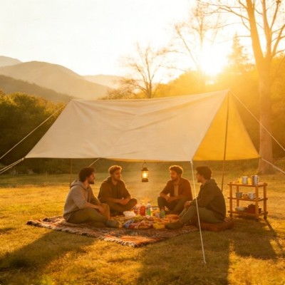 Outdoor Canvas Sunshade Tarp Tent Square Canopy Awning Shelter for 3-4 Persons