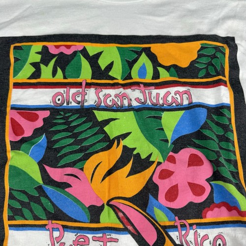 T-shirt vintage America Project uomo XL bianca grafica San Juan Porto Rico - Foto 8 di 16