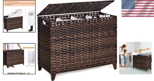 Elegant Laundry Hamper with 4 Removable Liner Bags & Handwoven Rattan Design - Picture 2 of 9