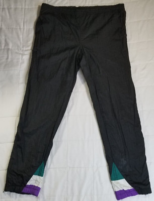 Vintage Erima Size 4 Black with Color Cuffed Tracksuit Pants - Breathable/Light