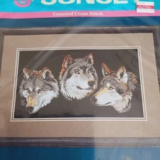 Wolf Trio Counted Cross Stitch Kit 13576 by Sunset 1993 New old stock. Vintage 