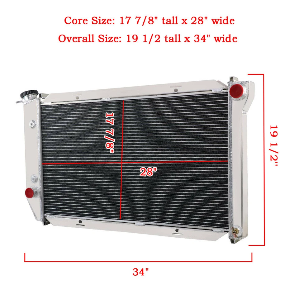 4 Row Aluminum Radiator Fit 1972-79,1974 Ford Thunderbird Ranchero LTD Torino V8 - Image 3 of 4