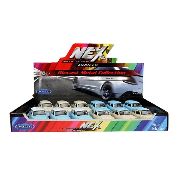 Modellino Trabant Trabi 601 DDR Oldtimer Auto 1:34-39 Blu Con Tetto Bianco - Immagine 2 di 3