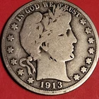 RARE 1913 Barber Half Dollar USA 90% SILVER 188K minted