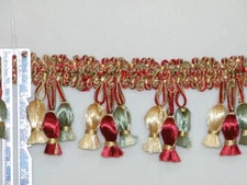 2" Attractive Tassel Fringe Trim Gold Pale Maroon Per Yard