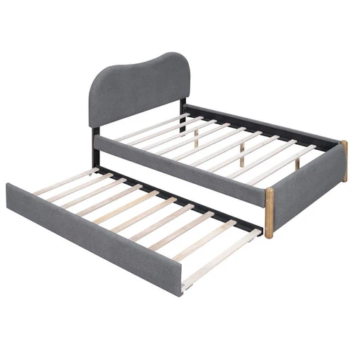 Full Size Upholstered Platform Bed with Wood Supporting Feet&Twin Size Trundle