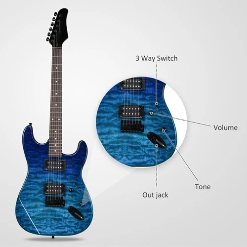 39in Electric Guitar H-H Pickups Trans Blue Suit for Heavier Rock - Picture 14 of 16