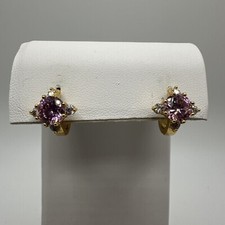 Small Pink  White Cubic Zirconia Gold Tone .5  Hoop Earrings