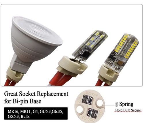 MR16 Lamp Base Ceramic Socket Base 18 AWG Silicone Cable For MR11 G4 GU5.3 Blub - Picture 4 of 6