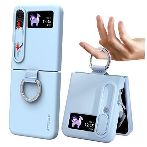 Samsung Galaxy with Slide Camera Lens Cover and Finger Grip Z Flip 4 Case Blue