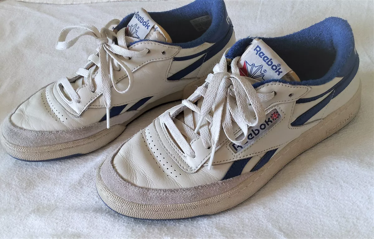 Reebok Club C Revenge Men\'s Sz 9 White Blue Leather Low Top Shoes Sneakers  | eBay