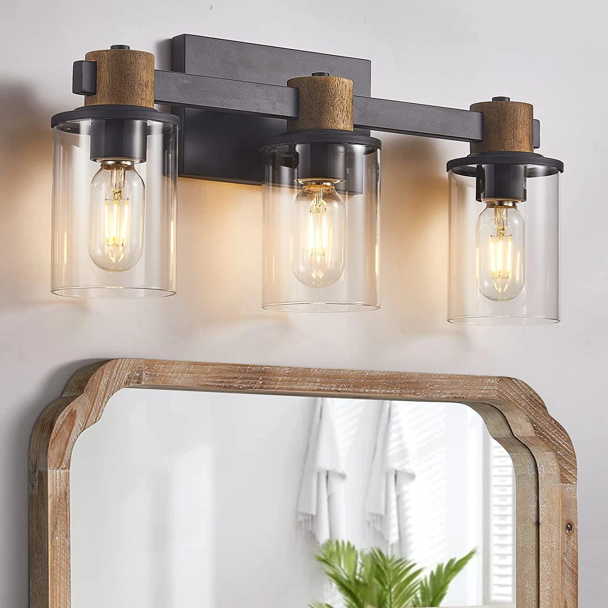 3 Light Bathroom Light Fixtures over Mirror Farmhouse Vanity