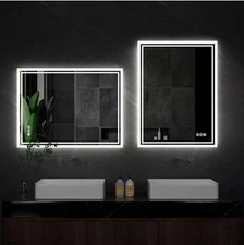 LED Bathroom Mirror 3 Colors Anti-fog Dimmable Wall Vanity Tempered Glass IP 44