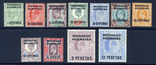 MAROCCO AGENTIONS KE VII 1907-12 Hiszpańska waluta GB Zestaw SG 112 do SG 123 W idealnym stanie/fu - Zdjęcie 1 z 2