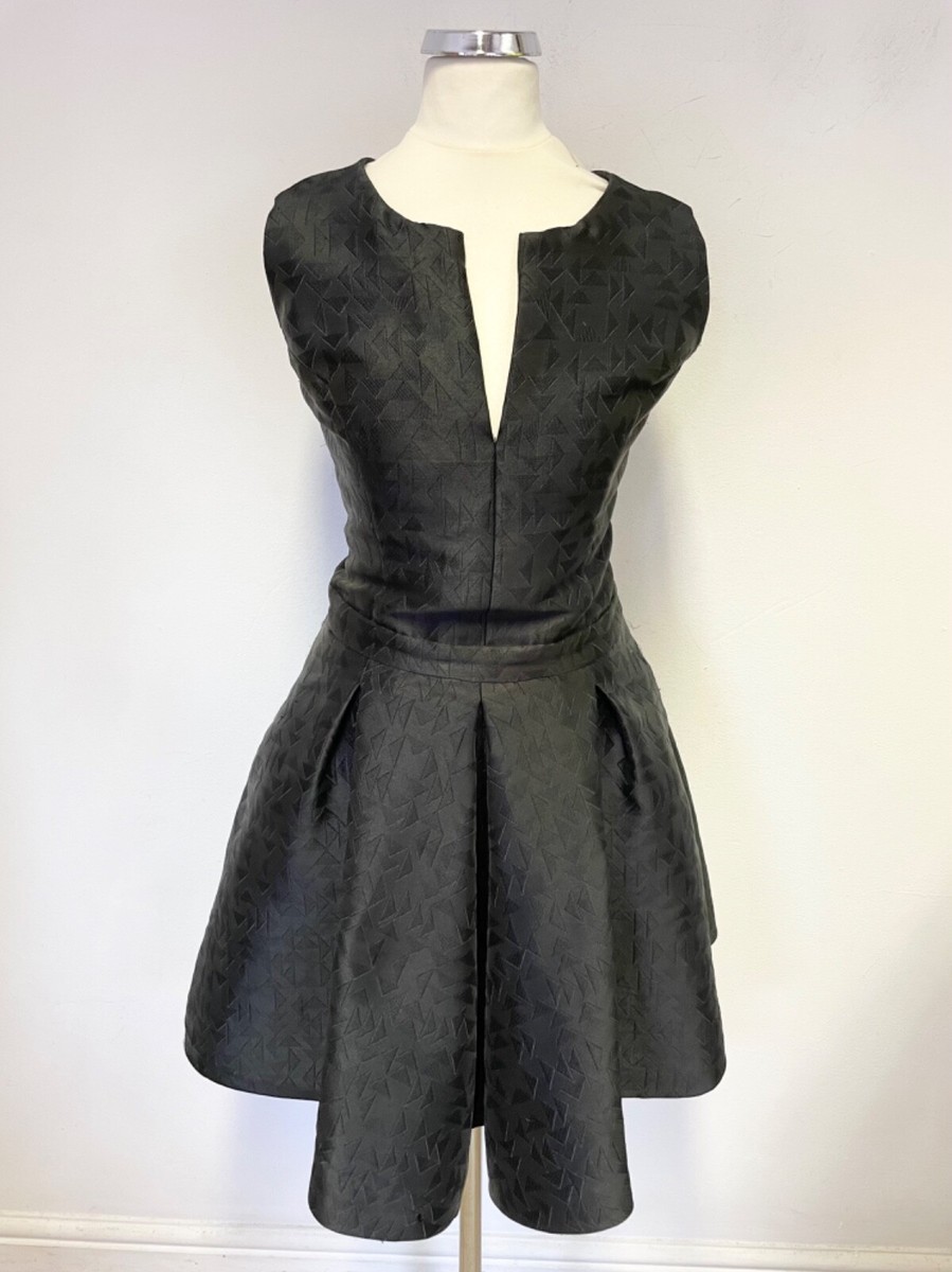 ICEBERG BLACK BROCADE SLEEVELESS DROP WAIST FIT & FLARE DRESS SIZE 40 UK 8