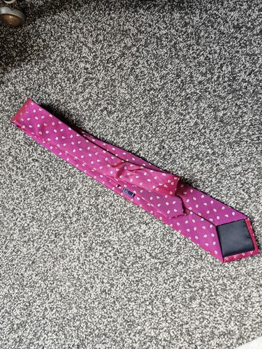 Joseph Turner Silk Tie Dark Pink Paisley Print Classy Colourful Wedding - Picture 6 of 6